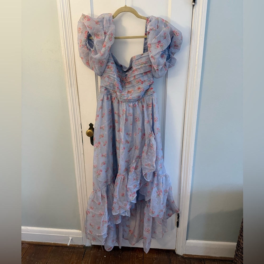Abercrombie and Fitch Floral Ruffled Blue Dress NWT medium petite